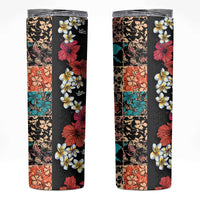 Hawaiian Hibiscus and Tropical Leaves Skinny Tumbler Patchwork Grunge Abstract Vintage Style LT03 Black - Polynesian Pride