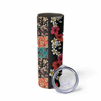 Hawaiian Hibiscus and Tropical Leaves Skinny Tumbler Patchwork Grunge Abstract Vintage Style LT03 - Polynesian Pride