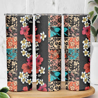 Hawaiian Hibiscus and Tropical Leaves Skinny Tumbler Patchwork Grunge Abstract Vintage Style LT03 - Polynesian Pride
