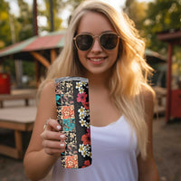 Hawaiian Hibiscus and Tropical Leaves Skinny Tumbler Patchwork Grunge Abstract Vintage Style LT03 - Polynesian Pride