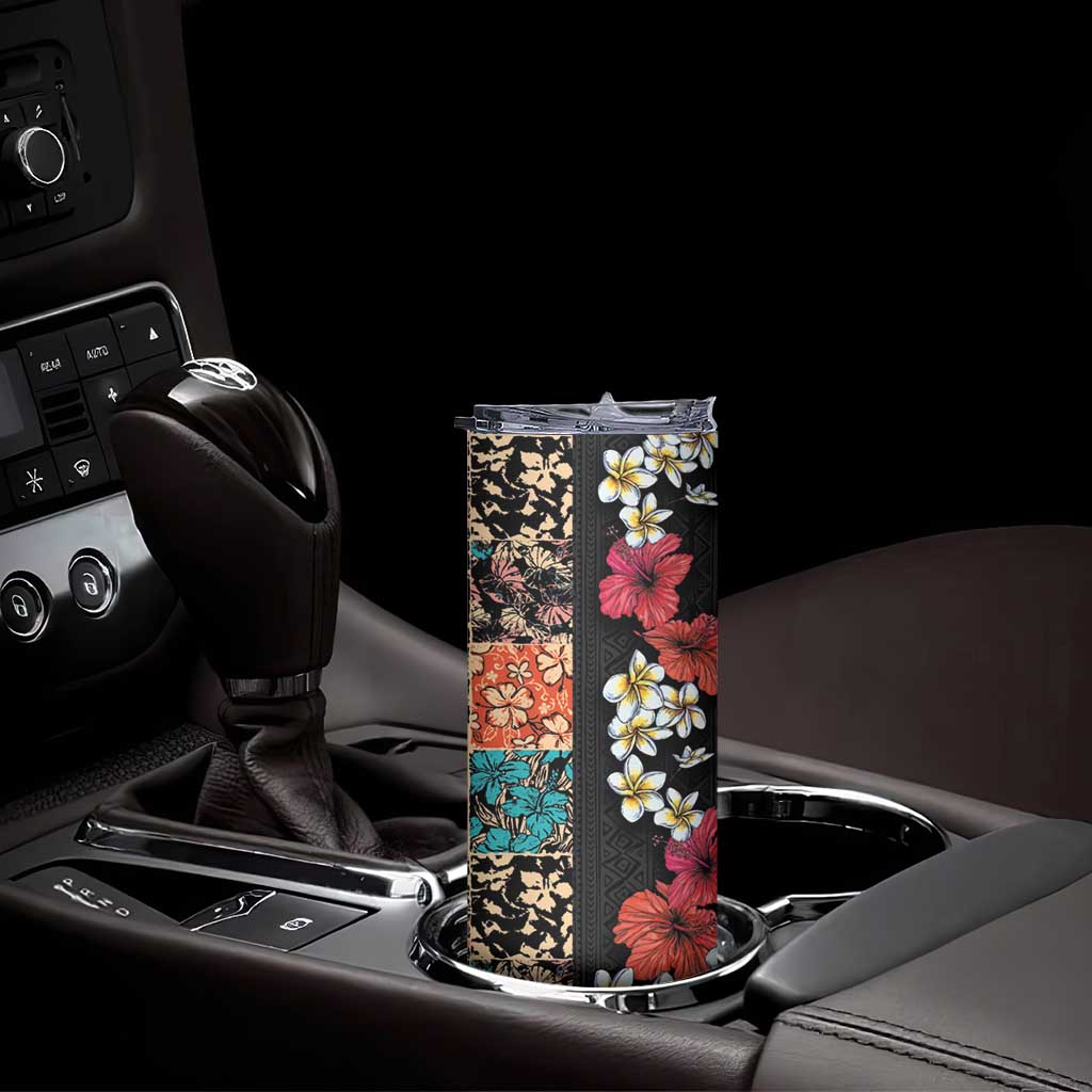 Hawaiian Hibiscus and Tropical Leaves Skinny Tumbler Patchwork Grunge Abstract Vintage Style LT03 - Polynesian Pride