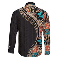 Hawaiian Hibiscus and Tropical Leaves Family Matching Tank Maxi Dress and Hawaiian Shirt Patchwork Grunge Abstract and Tapa Tribal Pattern Half Style