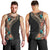 Hawaiian Hibiscus and Tropical Leaves Men Tank Top Patchwork Grunge Abstract and Tapa Tribal Pattern Half Style