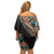 Hawaiian Hibiscus and Tropical Leaves Off Shoulder Short Dress Patchwork Grunge Abstract and Tapa Tribal Pattern Half Style