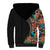 Hawaiian Hibiscus and Tropical Leaves Sherpa Hoodie Patchwork Grunge Abstract and Tapa Tribal Pattern Half Style