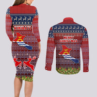 kiribati-christmas-couples-matching-long-sleeve-bodycon-dress-and-long-sleeve-button-shirts-coat-of-arms-and-map-beautiful-merry-xmas-snowflake
