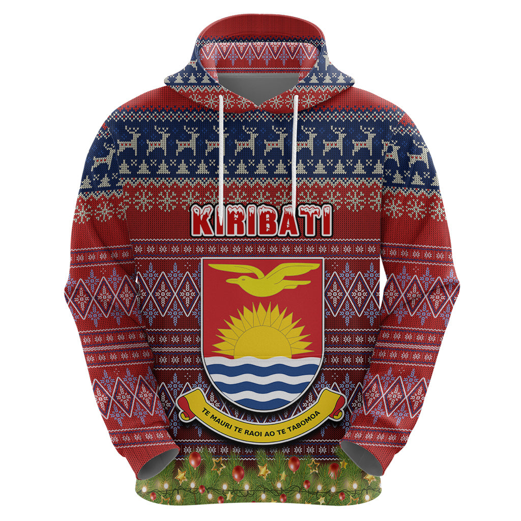 Kiribati Christmas Hoodie Coat of Arms and Map Beautiful Merry Xmas Snowflake LT03 - Polynesian Pride