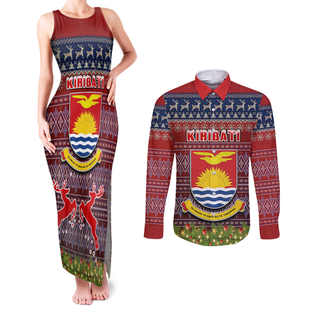 personalised-kiribati-christmas-couples-matching-tank-maxi-dress-and-long-sleeve-button-shirts-coat-of-arms-and-map-beautiful-merry-xmas-snowflake
