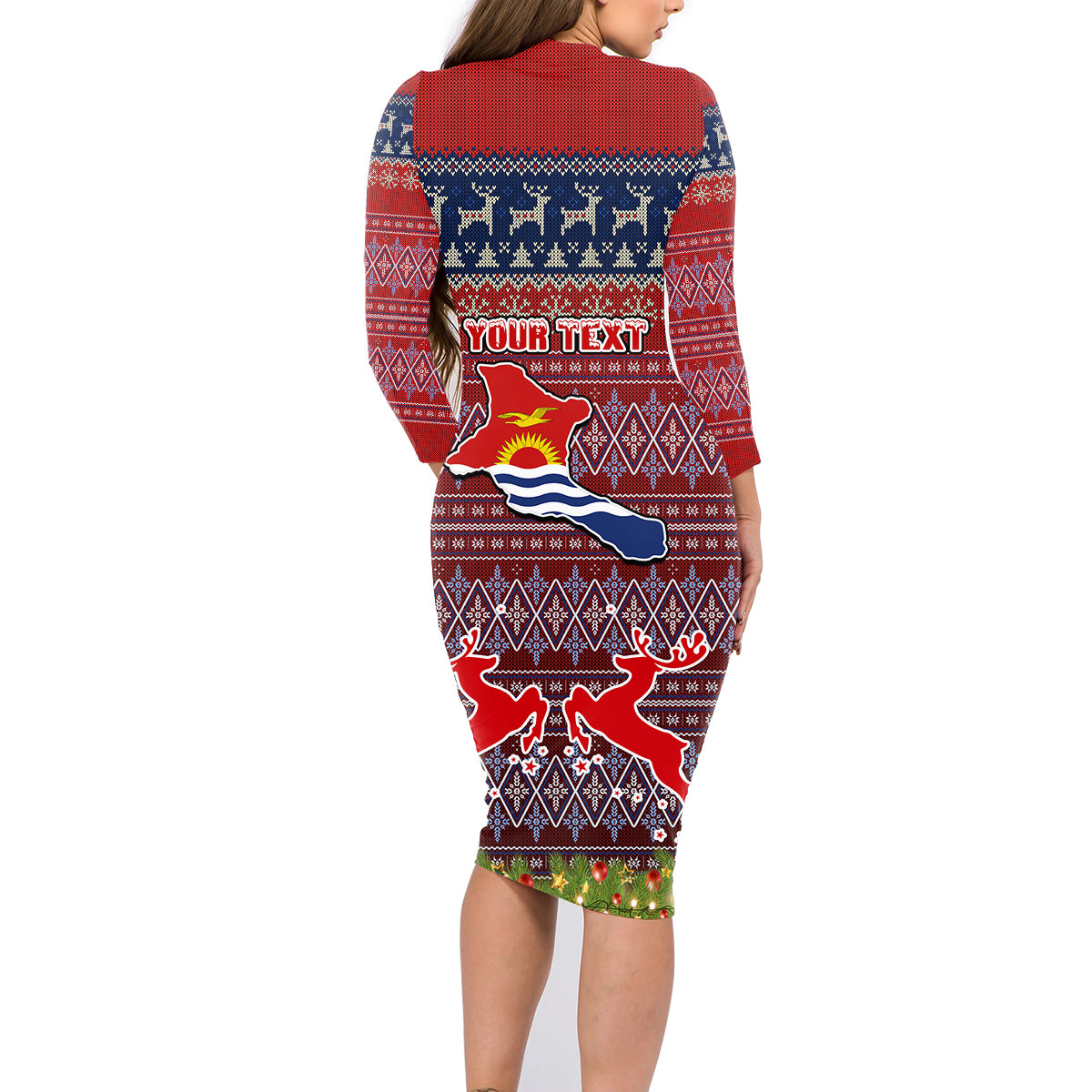 personalised-kiribati-christmas-family-matching-long-sleeve-bodycon-dress-and-hawaiian-shirt-coat-of-arms-and-map-beautiful-merry-xmas-snowflake