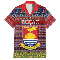 Personalised Kiribati Christmas Family Matching Summer Maxi Dress and Hawaiian Shirt Coat of Arms and Map Beautiful Merry Xmas Snowflake LT03 Dad's Shirt - Short Sleeve Red - Polynesian Pride