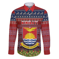 Personalised Kiribati Christmas Family Matching Summer Maxi Dress and Hawaiian Shirt Coat of Arms and Map Beautiful Merry Xmas Snowflake LT03 Dad's Shirt - Long Sleeve Red - Polynesian Pride