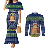 tokelau-christmas-couples-matching-mermaid-dress-and-long-sleeve-button-shirts-coat-of-arms-and-map-beautiful-merry-xmas-snowflake