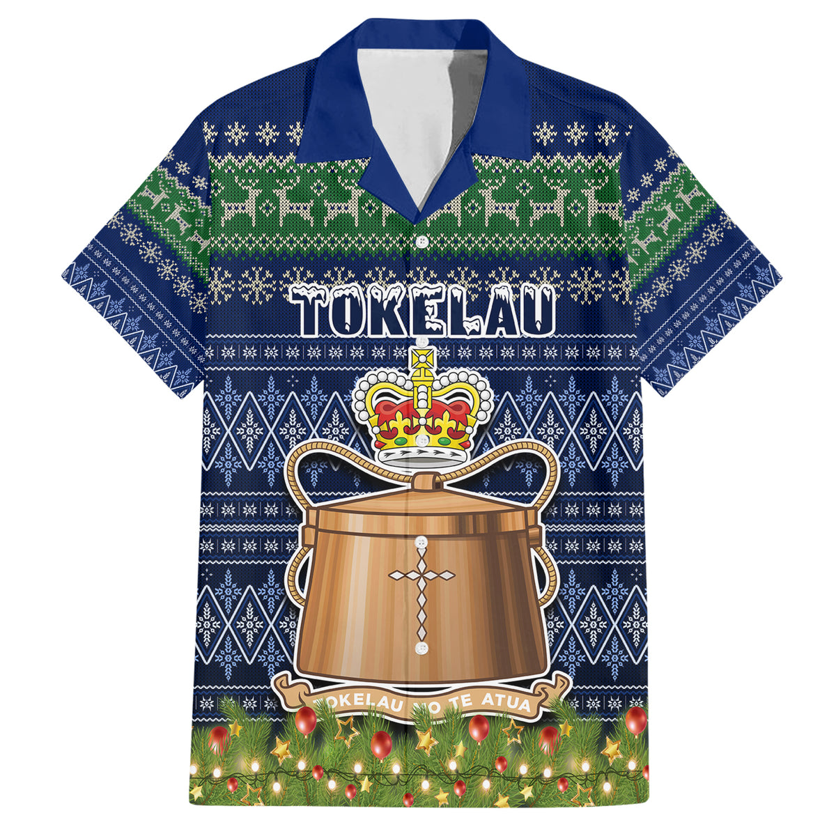tokelau-christmas-family-matching-short-sleeve-bodycon-dress-and-hawaiian-shirt-coat-of-arms-and-map-beautiful-merry-xmas-snowflake