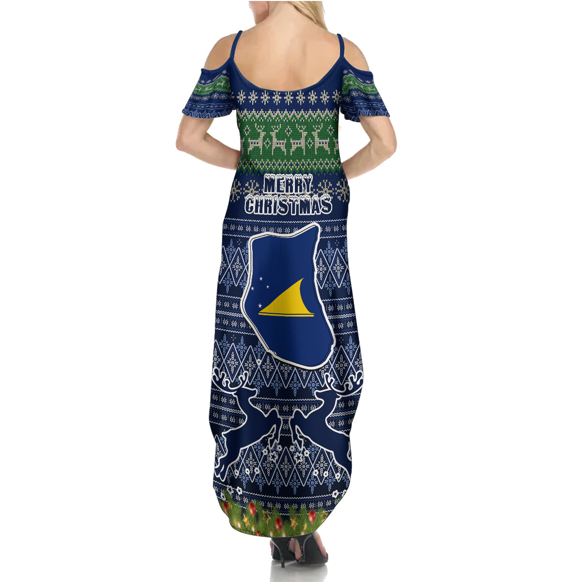 Tokelau Christmas Family Matching Summer Maxi Dress and Hawaiian Shirt Coat of Arms and Map Beautiful Merry Xmas Snowflake LT03 - Polynesian Pride