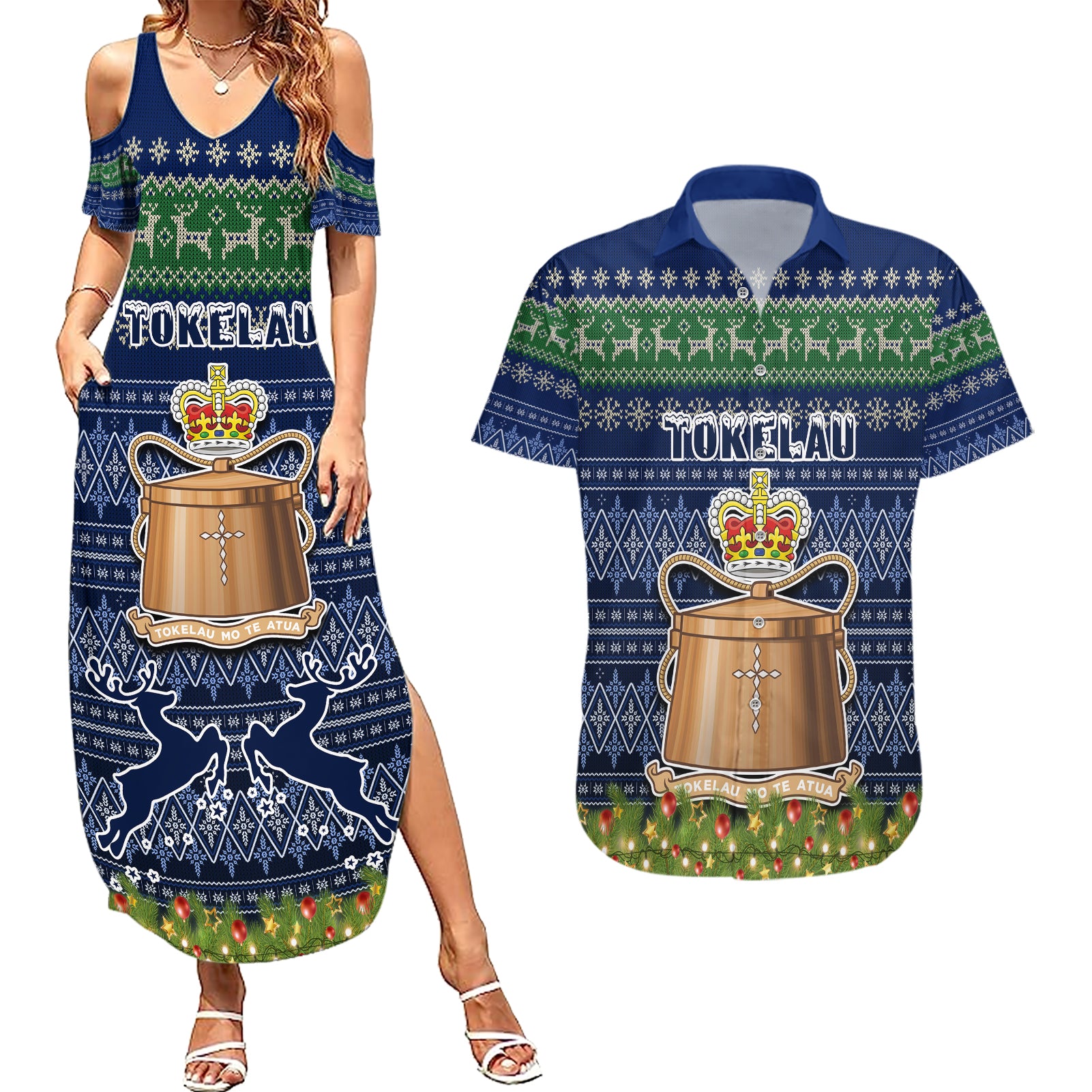 personalised-tokelau-christmas-couples-matching-summer-maxi-dress-and-hawaiian-shirt-coat-of-arms-and-map-beautiful-merry-xmas-snowflake