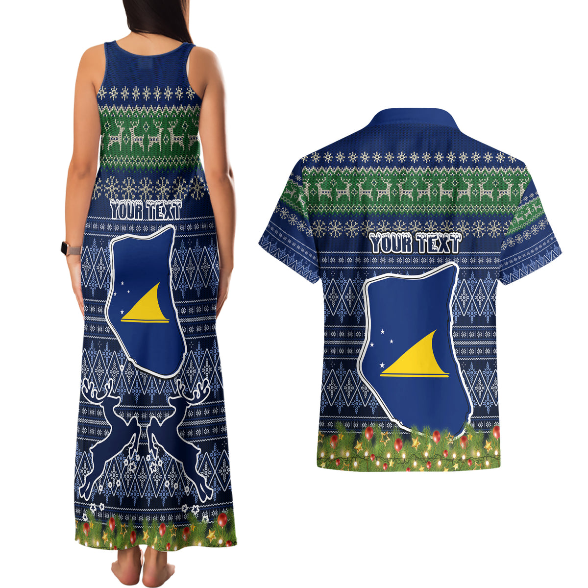 personalised-tokelau-christmas-couples-matching-tank-maxi-dress-and-hawaiian-shirt-coat-of-arms-and-map-beautiful-merry-xmas-snowflake