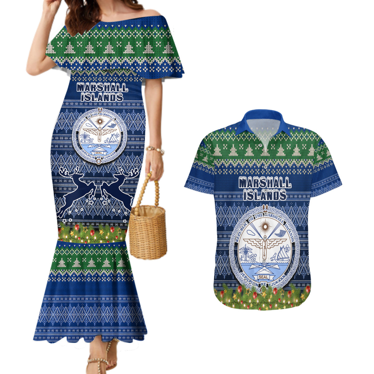 marshall-islands-christmas-couples-matching-mermaid-dress-and-hawaiian-shirt-coat-of-arms-and-map-beautiful-merry-xmas-snowflake