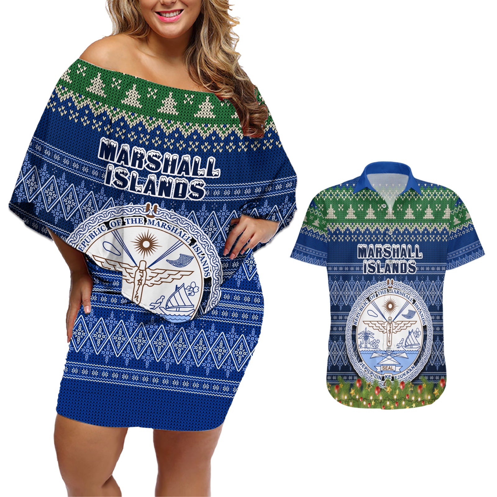 marshall-islands-christmas-couples-matching-off-shoulder-short-dress-and-hawaiian-shirt-coat-of-arms-and-map-beautiful-merry-xmas-snowflake