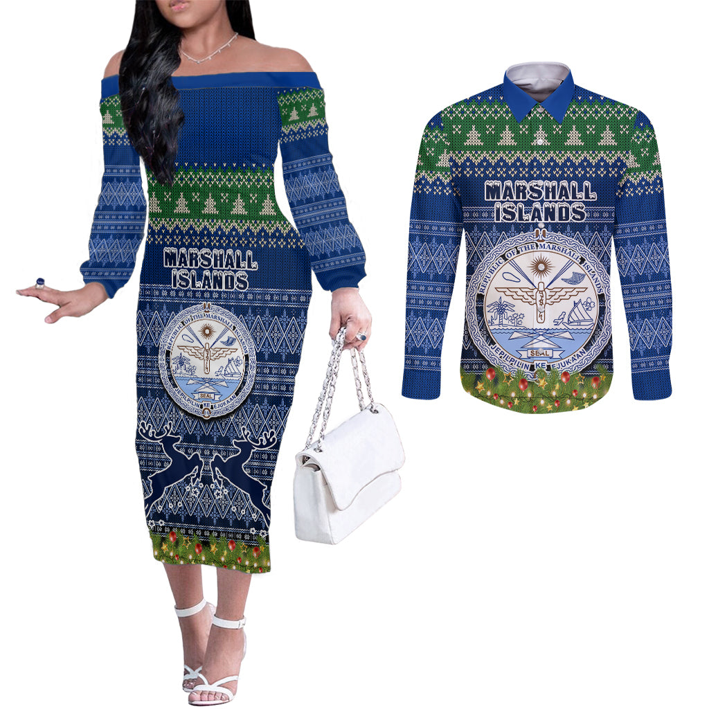 marshall-islands-christmas-couples-matching-off-the-shoulder-long-sleeve-dress-and-long-sleeve-button-shirts-coat-of-arms-and-map-beautiful-merry-xmas-snowflake