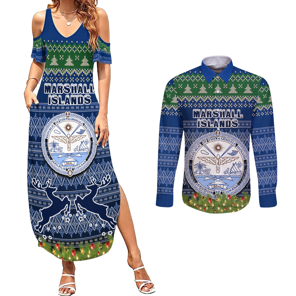 marshall-islands-christmas-couples-matching-summer-maxi-dress-and-long-sleeve-button-shirts-coat-of-arms-and-map-beautiful-merry-xmas-snowflake