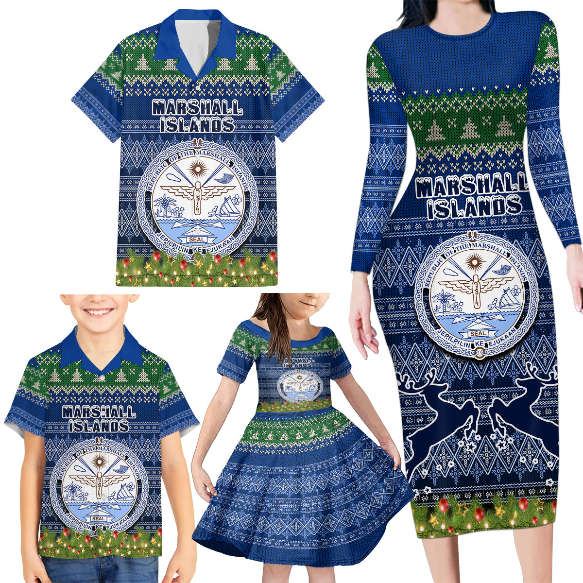 marshall-islands-christmas-family-matching-long-sleeve-bodycon-dress-and-hawaiian-shirt-coat-of-arms-and-map-beautiful-merry-xmas-snowflake