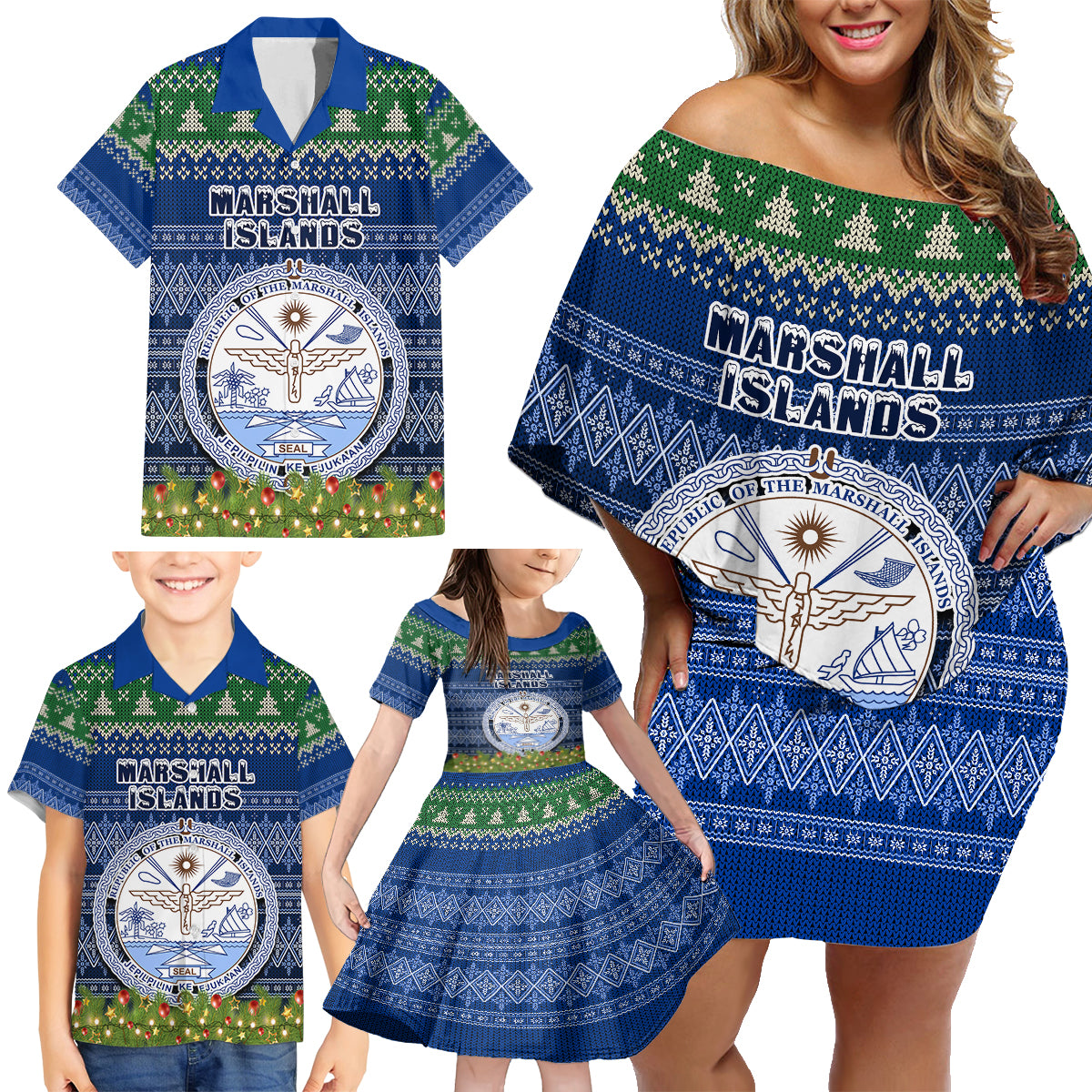 marshall-islands-christmas-family-matching-off-shoulder-short-dress-and-hawaiian-shirt-coat-of-arms-and-map-beautiful-merry-xmas-snowflake