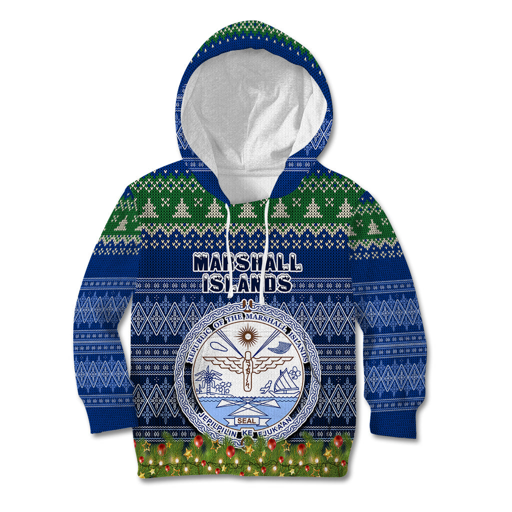 Marshall Islands Christmas Kid Hoodie Coat of Arms and Map Beautiful Merry Xmas Snowflake LT03 Hoodie Blue - Polynesian Pride