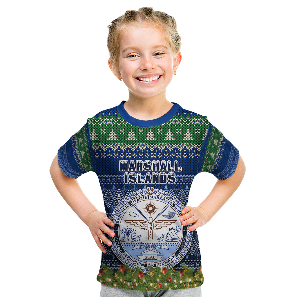 Marshall Islands Christmas Kid T Shirt Coat of Arms and Map Beautiful Merry Xmas Snowflake LT03 Blue - Polynesian Pride