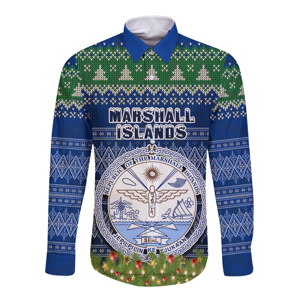 marshall-islands-christmas-long-sleeve-button-shirt-coat-of-arms-and-map-beautiful-merry-xmas-snowflake