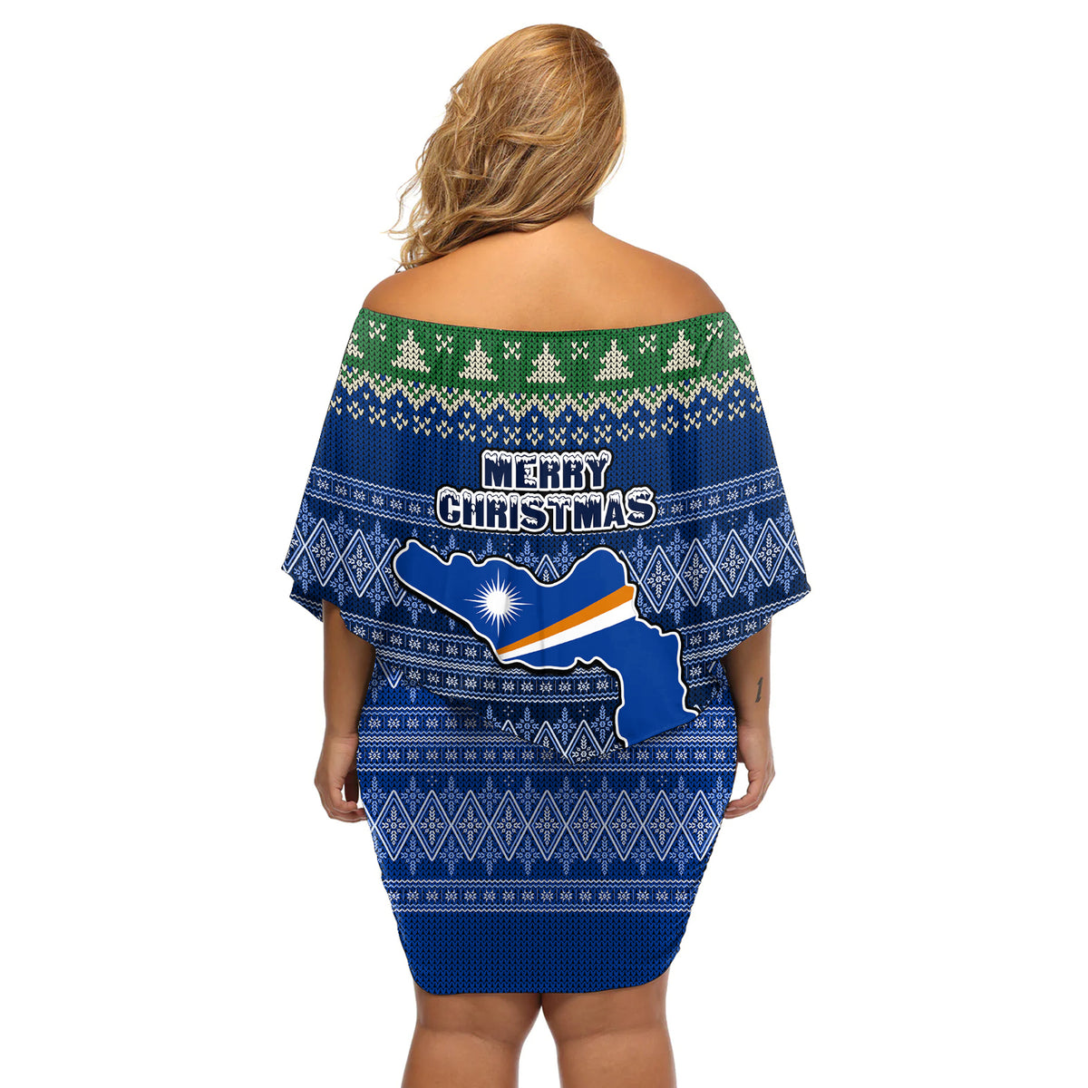 marshall-islands-christmas-off-shoulder-short-dress-coat-of-arms-and-map-beautiful-merry-xmas-snowflake