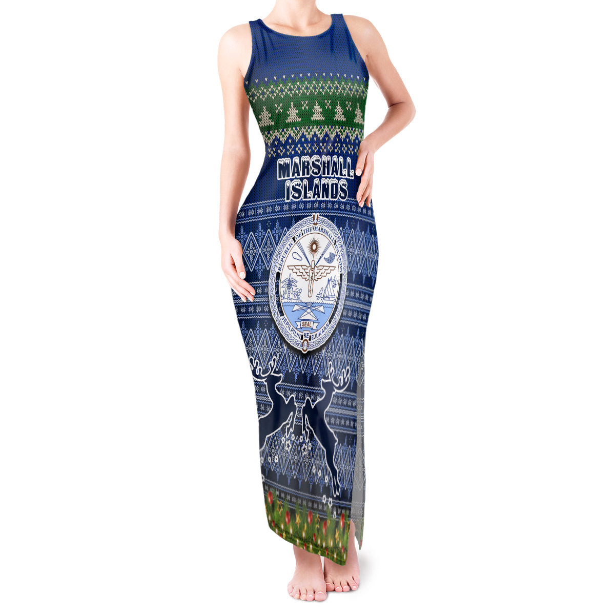 marshall-islands-christmas-tank-maxi-dress-coat-of-arms-and-map-beautiful-merry-xmas-snowflake