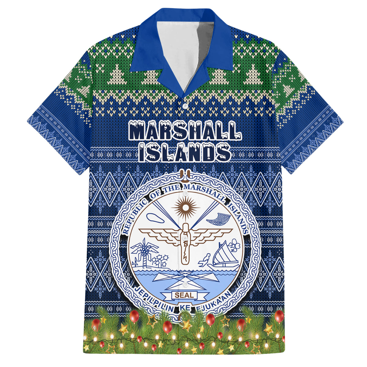 personalised-marshall-islands-christmas-family-matching-short-sleeve-bodycon-dress-and-hawaiian-shirt-coat-of-arms-and-map-beautiful-merry-xmas-snowflake