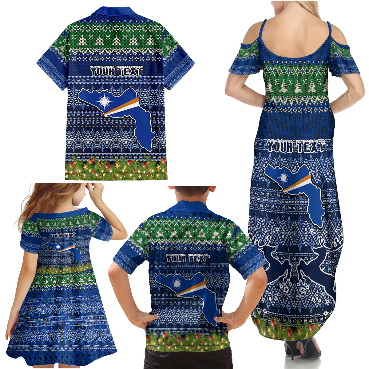 Personalised Marshall Islands Christmas Family Matching Summer Maxi Dress and Hawaiian Shirt Coat of Arms and Map Beautiful Merry Xmas Snowflake LT03 - Polynesian Pride