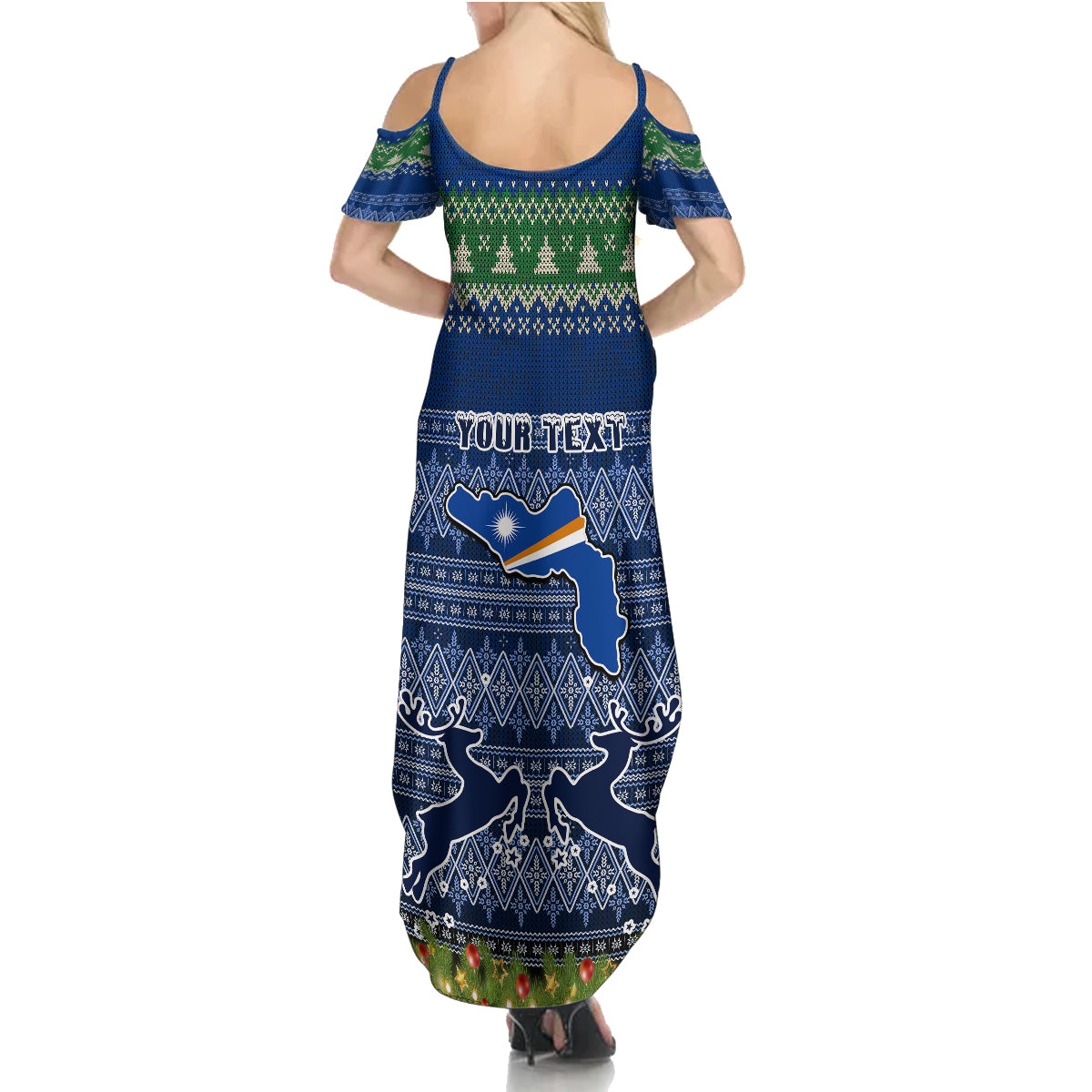 Personalised Marshall Islands Christmas Family Matching Summer Maxi Dress and Hawaiian Shirt Coat of Arms and Map Beautiful Merry Xmas Snowflake LT03 - Polynesian Pride