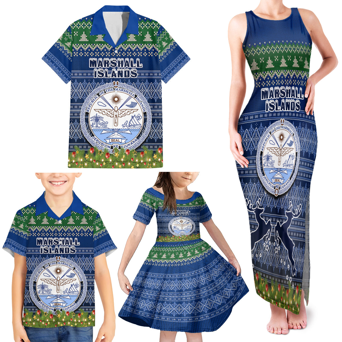 Personalised Marshall Islands Christmas Family Matching Tank Maxi Dress and Hawaiian Shirt Coat of Arms and Map Beautiful Merry Xmas Snowflake LT03 - Polynesian Pride