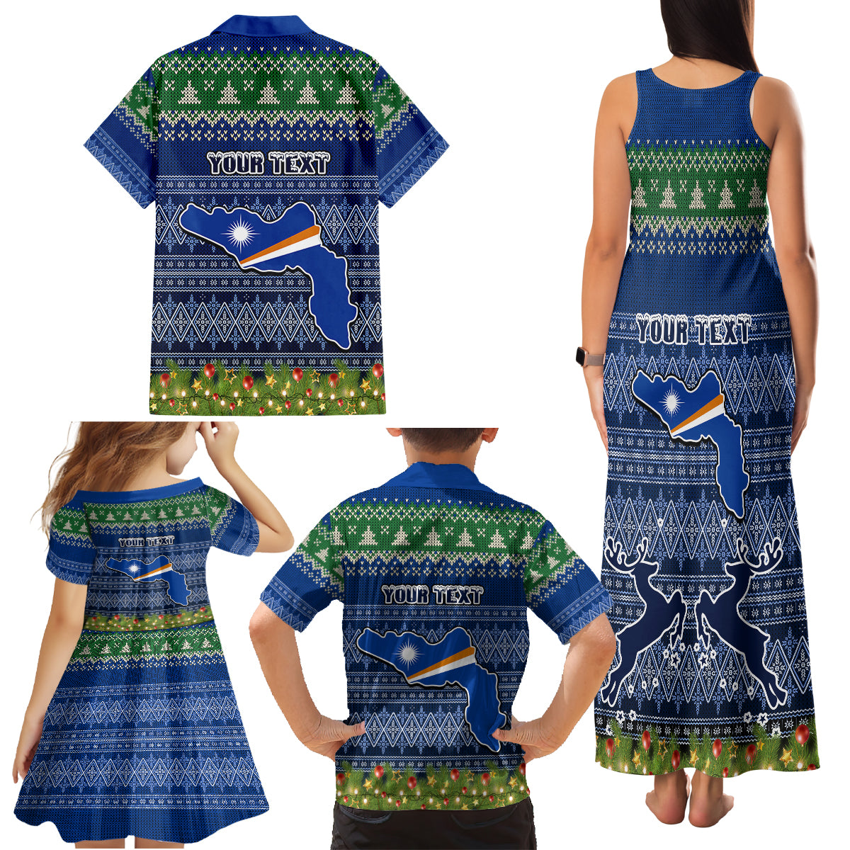 Personalised Marshall Islands Christmas Family Matching Tank Maxi Dress and Hawaiian Shirt Coat of Arms and Map Beautiful Merry Xmas Snowflake LT03 - Polynesian Pride