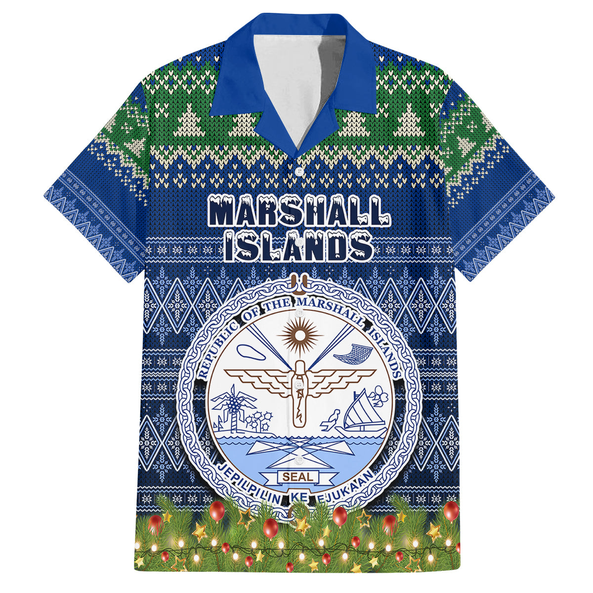 Personalised Marshall Islands Christmas Kid Hawaiian Shirt Coat of Arms and Map Beautiful Merry Xmas Snowflake LT03 Kid Blue - Polynesian Pride