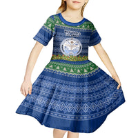Personalised Marshall Islands Christmas Kid Short Sleeve Dress Coat of Arms and Map Beautiful Merry Xmas Snowflake LT03 - Polynesian Pride