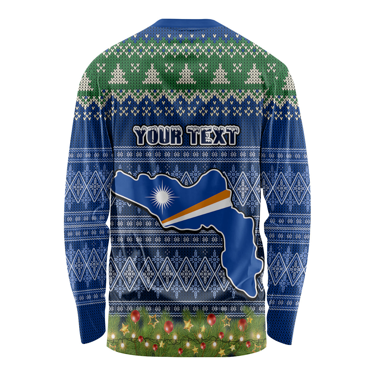 Personalised Marshall Islands Christmas Long Sleeve Shirt Coat of Arms and Map Beautiful Merry Xmas Snowflake LT03 - Polynesian Pride