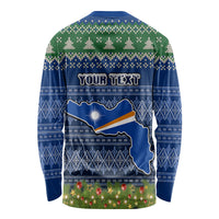 Personalised Marshall Islands Christmas Long Sleeve Shirt Coat of Arms and Map Beautiful Merry Xmas Snowflake LT03 - Polynesian Pride