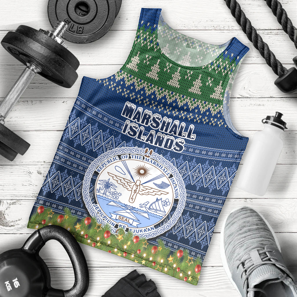 Personalised Marshall Islands Christmas Men Tank Top Coat of Arms and Map Beautiful Merry Xmas Snowflake LT03 Blue - Polynesian Pride