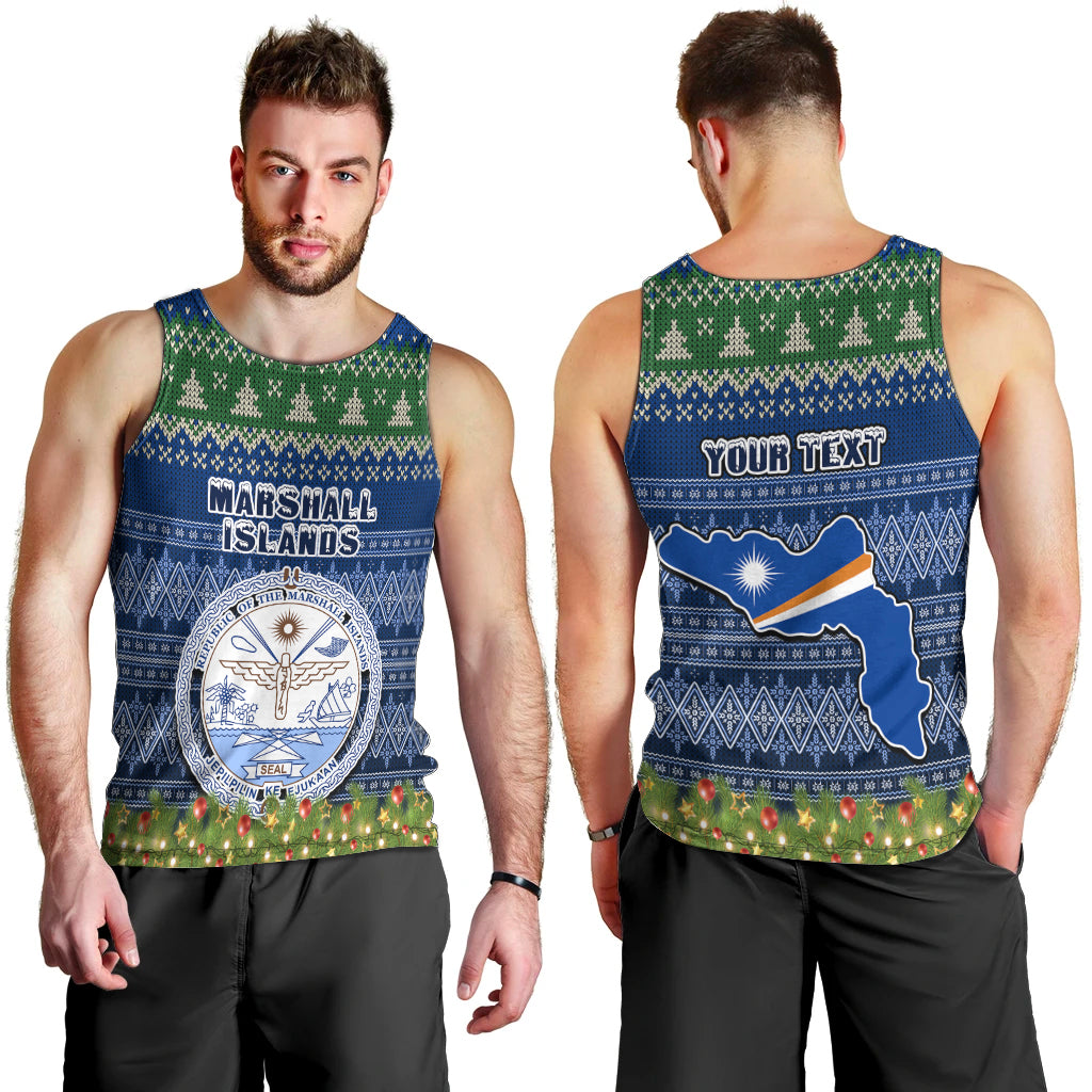 Personalised Marshall Islands Christmas Men Tank Top Coat of Arms and Map Beautiful Merry Xmas Snowflake LT03 - Polynesian Pride