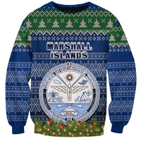 Personalised Marshall Islands Christmas Sweatshirt Coat of Arms and Map Beautiful Merry Xmas Snowflake LT03 Unisex Blue - Polynesian Pride
