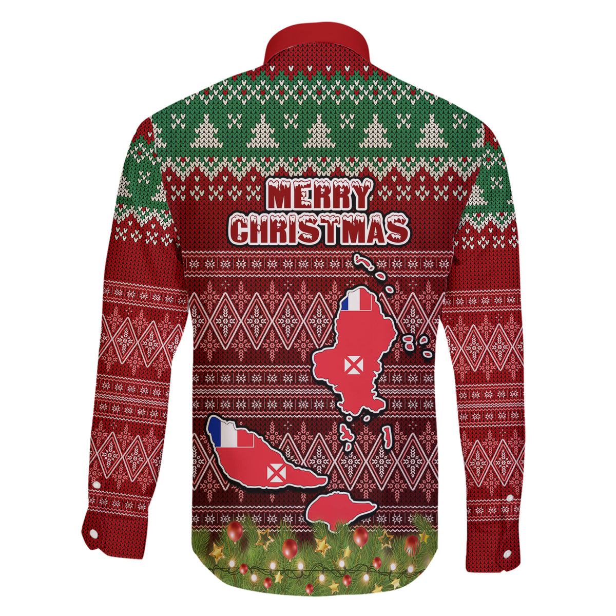 wallis-and-futuna-christmas-family-matching-short-sleeve-bodycon-dress-and-hawaiian-shirt-coat-of-arms-and-map-beautiful-merry-xmas-snowflake