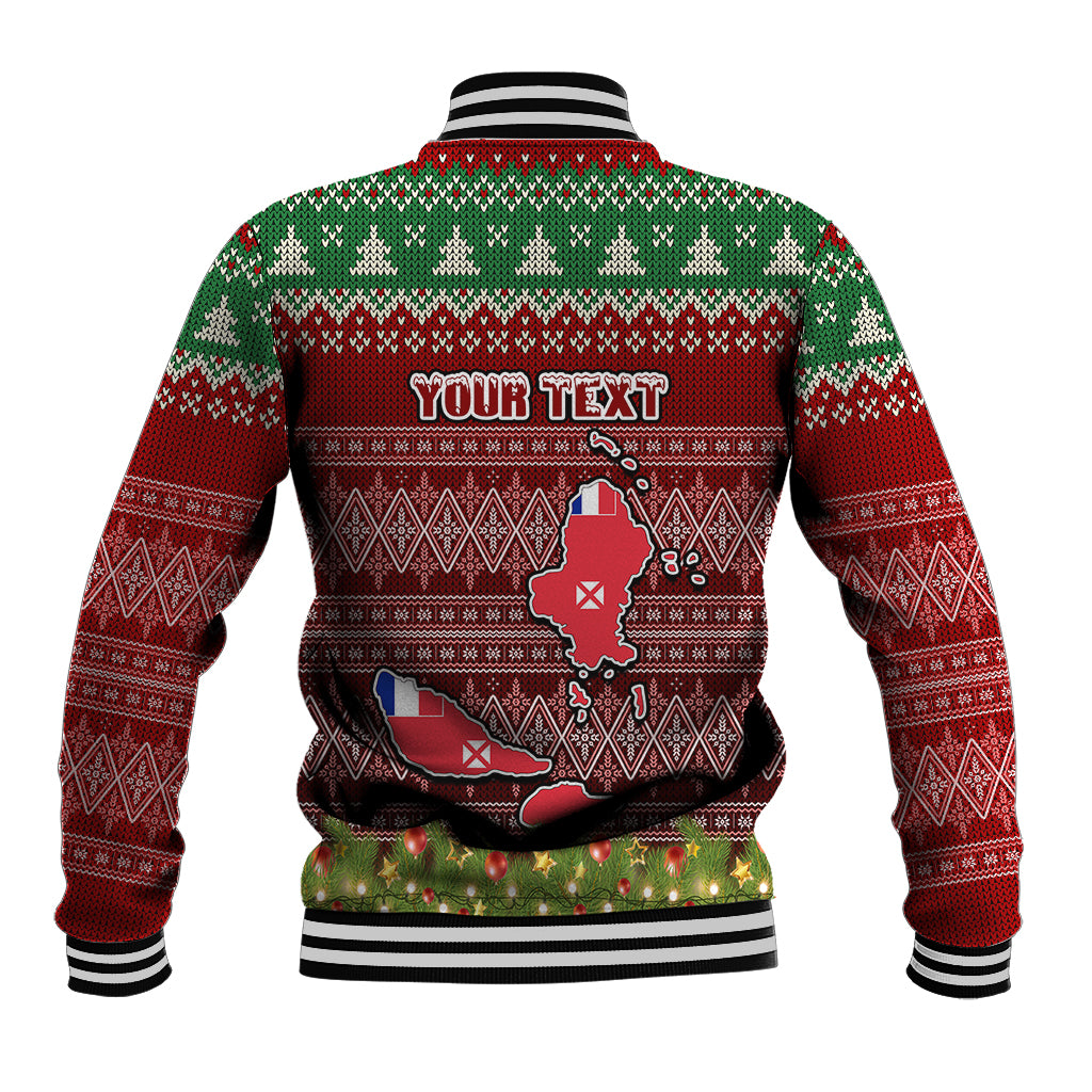 Personalised Wallis and Futuna Christmas Baseball Jacket Coat of Arms and Map Beautiful Merry Xmas Snowflake LT03 - Polynesian Pride