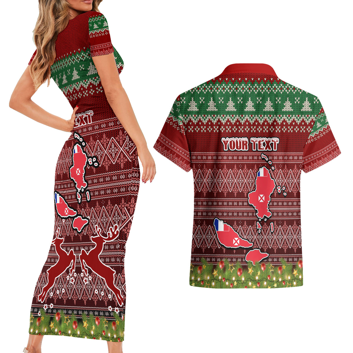 personalised-wallis-and-futuna-christmas-couples-matching-short-sleeve-bodycon-dress-and-hawaiian-shirt-coat-of-arms-and-map-beautiful-merry-xmas-snowflake