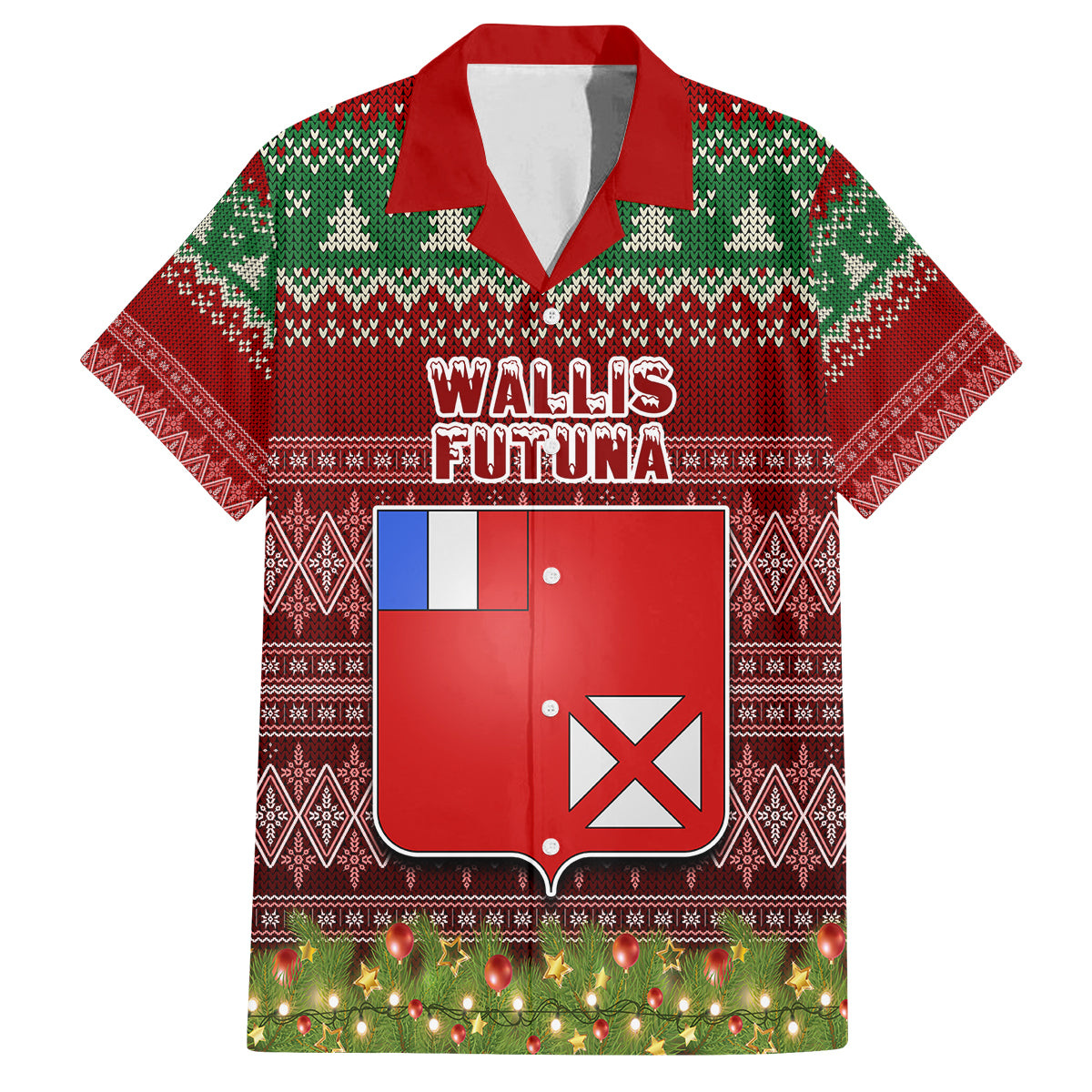 Personalised Wallis and Futuna Christmas Family Matching Summer Maxi Dress and Hawaiian Shirt Coat of Arms and Map Beautiful Merry Xmas Snowflake LT03 Dad's Shirt - Short Sleeve Red - Polynesian Pride