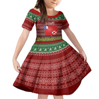 Personalised Wallis and Futuna Christmas Family Matching Tank Maxi Dress and Hawaiian Shirt Coat of Arms and Map Beautiful Merry Xmas Snowflake LT03 Daughter's Dress Red - Polynesian Pride