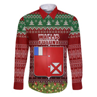 Personalised Wallis and Futuna Christmas Family Matching Tank Maxi Dress and Hawaiian Shirt Coat of Arms and Map Beautiful Merry Xmas Snowflake LT03 Dad's Shirt - Long Sleeve Red - Polynesian Pride