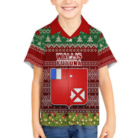 Personalised Wallis and Futuna Christmas Family Matching Tank Maxi Dress and Hawaiian Shirt Coat of Arms and Map Beautiful Merry Xmas Snowflake LT03 Son's Shirt Red - Polynesian Pride